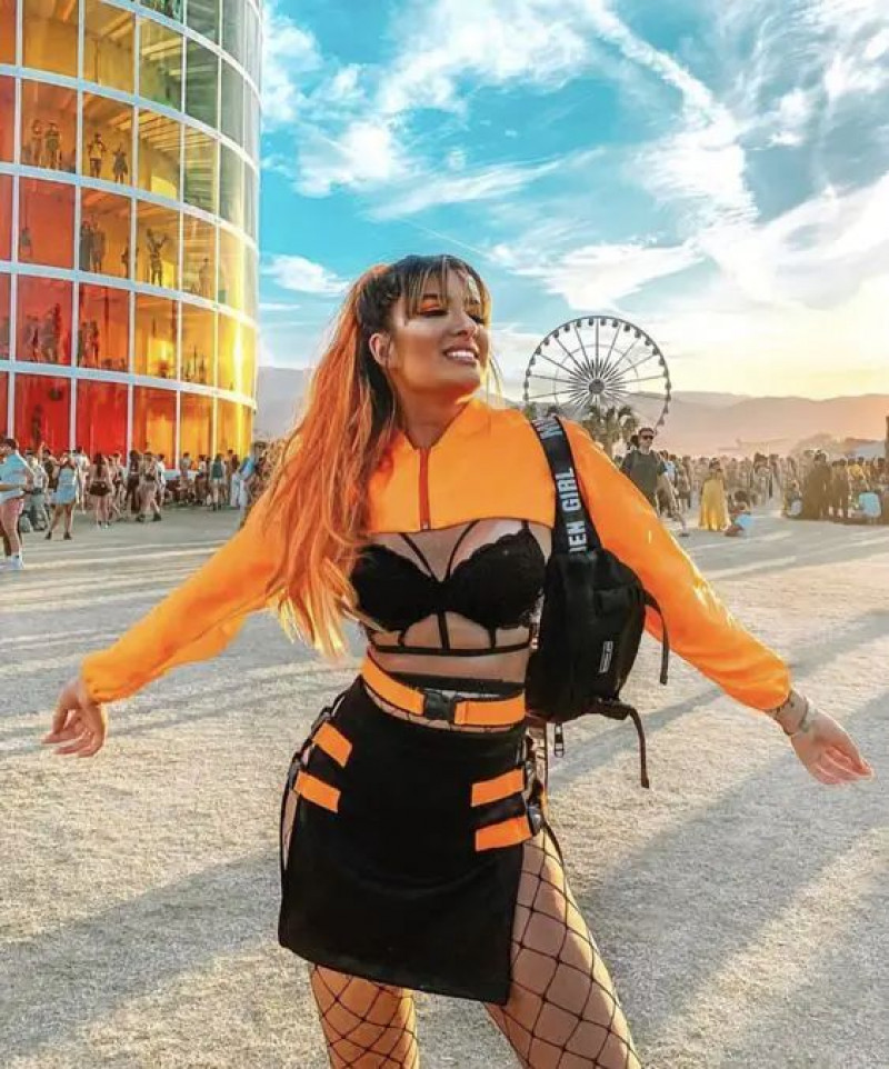 orange festival outfit, coachella valley music and arts festival, coachella fashion, music festival, rave clothing