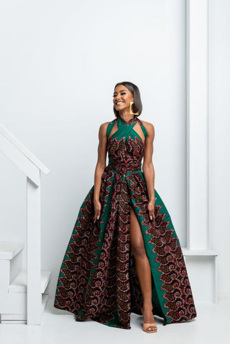 Green and Red Ankara Gown with a Bold Slit