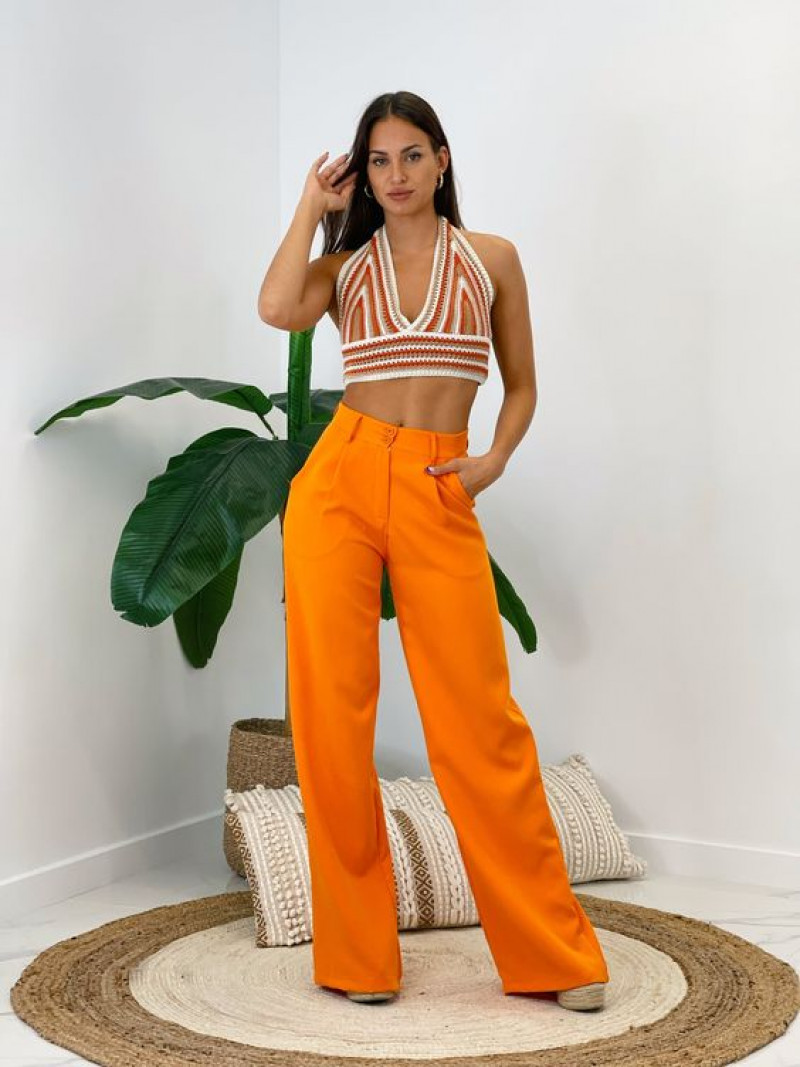 pantalón con pinzas, palazzo pants, high-rise, crop top