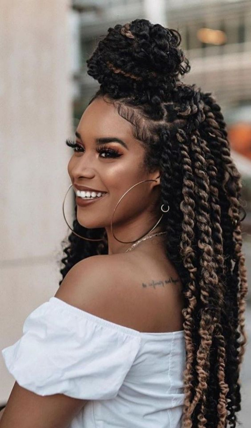 braids and curls at the top of head