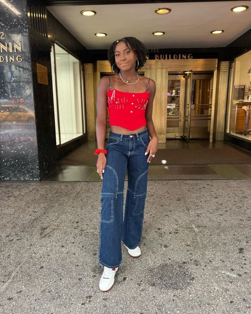 Coco Gauff red top and Denim