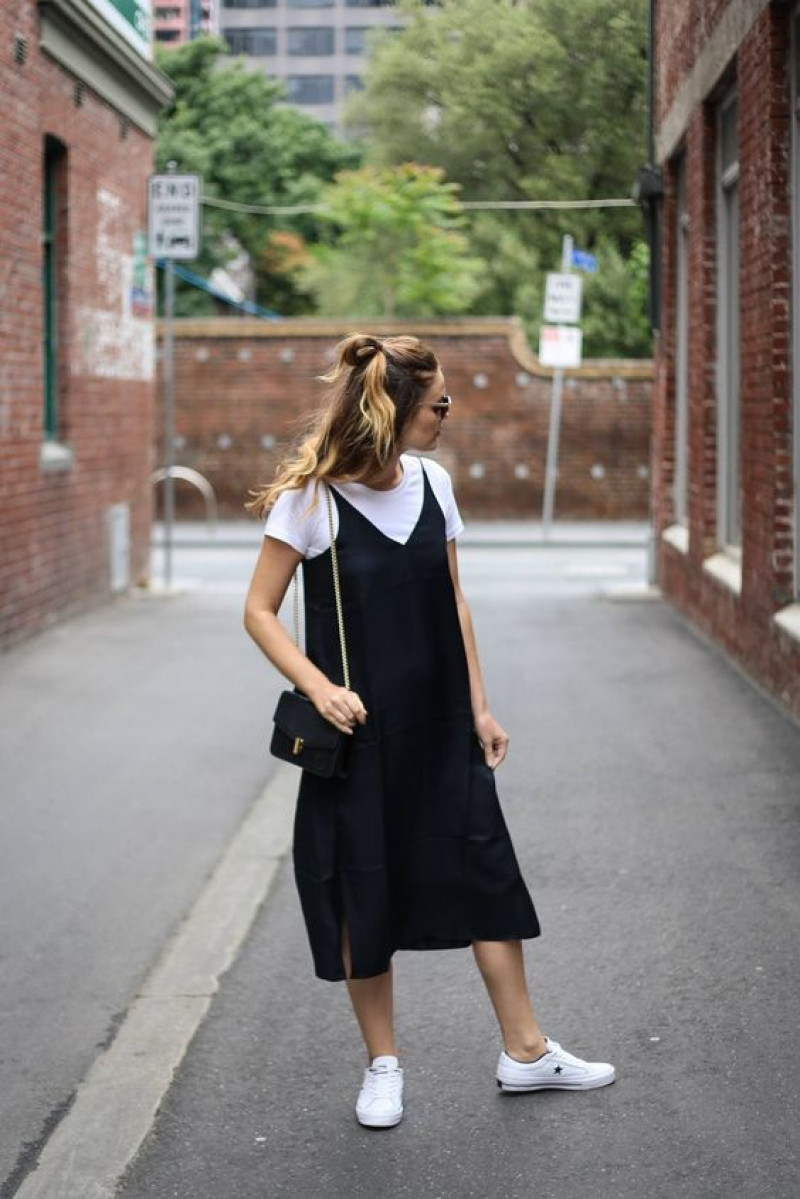 slip dress con t shirt, t-shirt shirt, road surface, maxi dress, slip dress