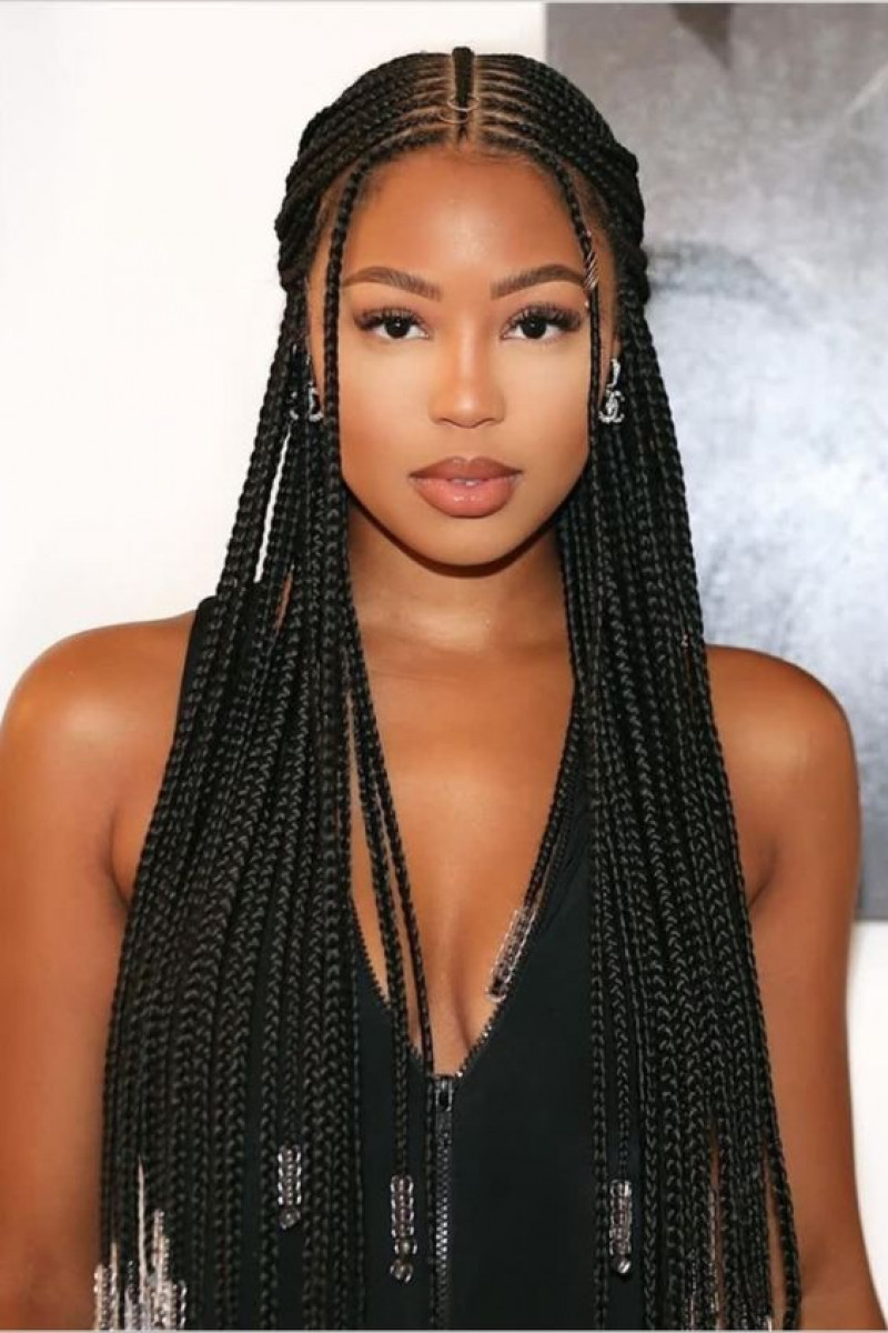 black braids with silver beads