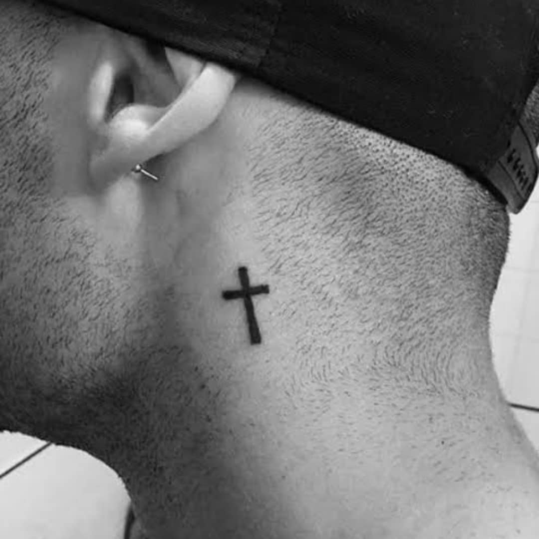 Small Cross Tattoo on Neck