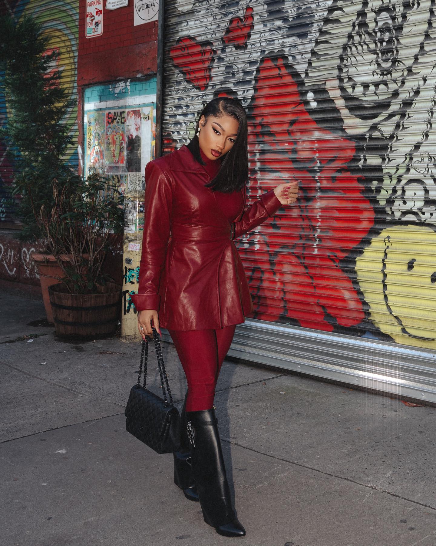 Red Leather Trench Coat and Leggings