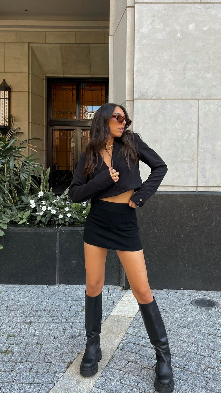 Black Cropped Blazer and Mini Skirt