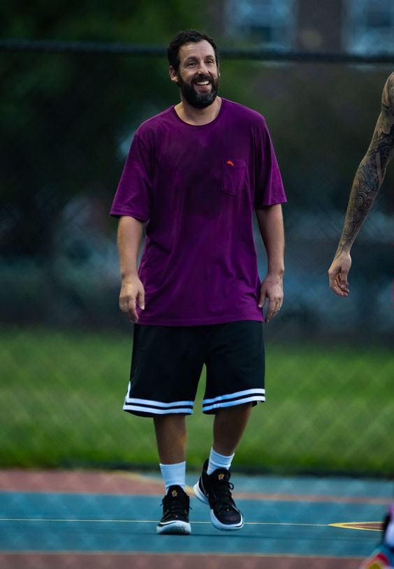 Casual Purple Tee with Black Basketball Shorts