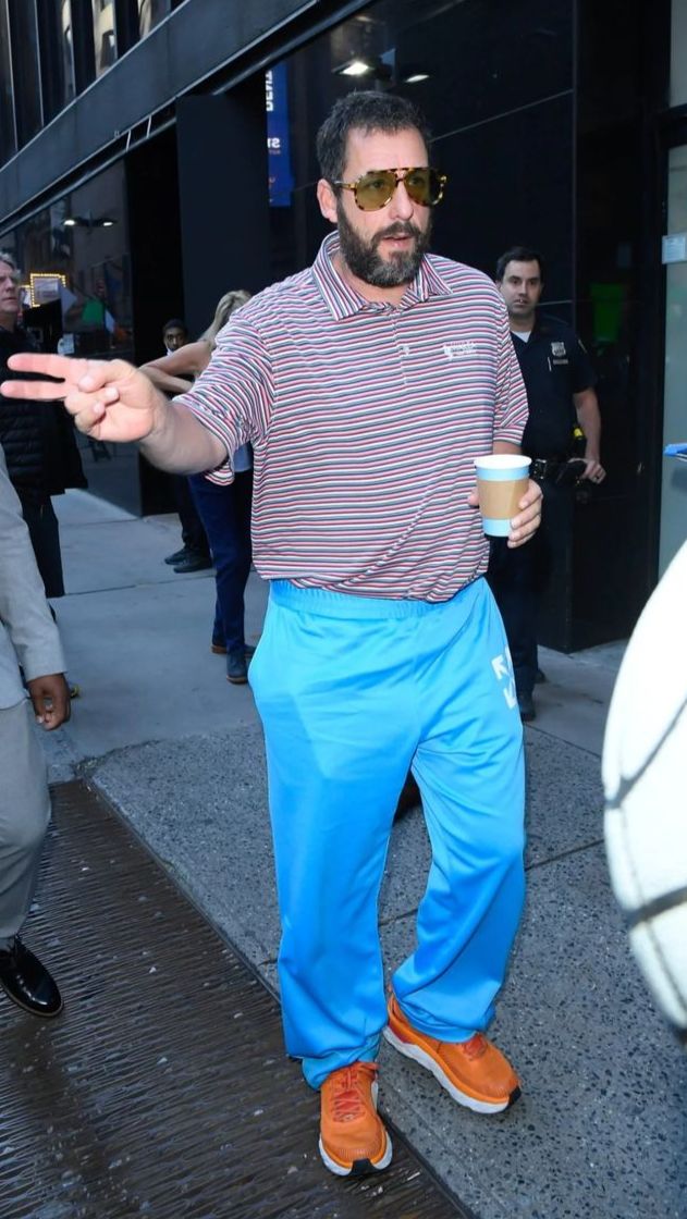 Striped Polo Shirt with Bright Blue Track Pants